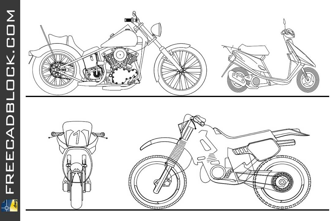 Motorcycles several dwg cad blocks