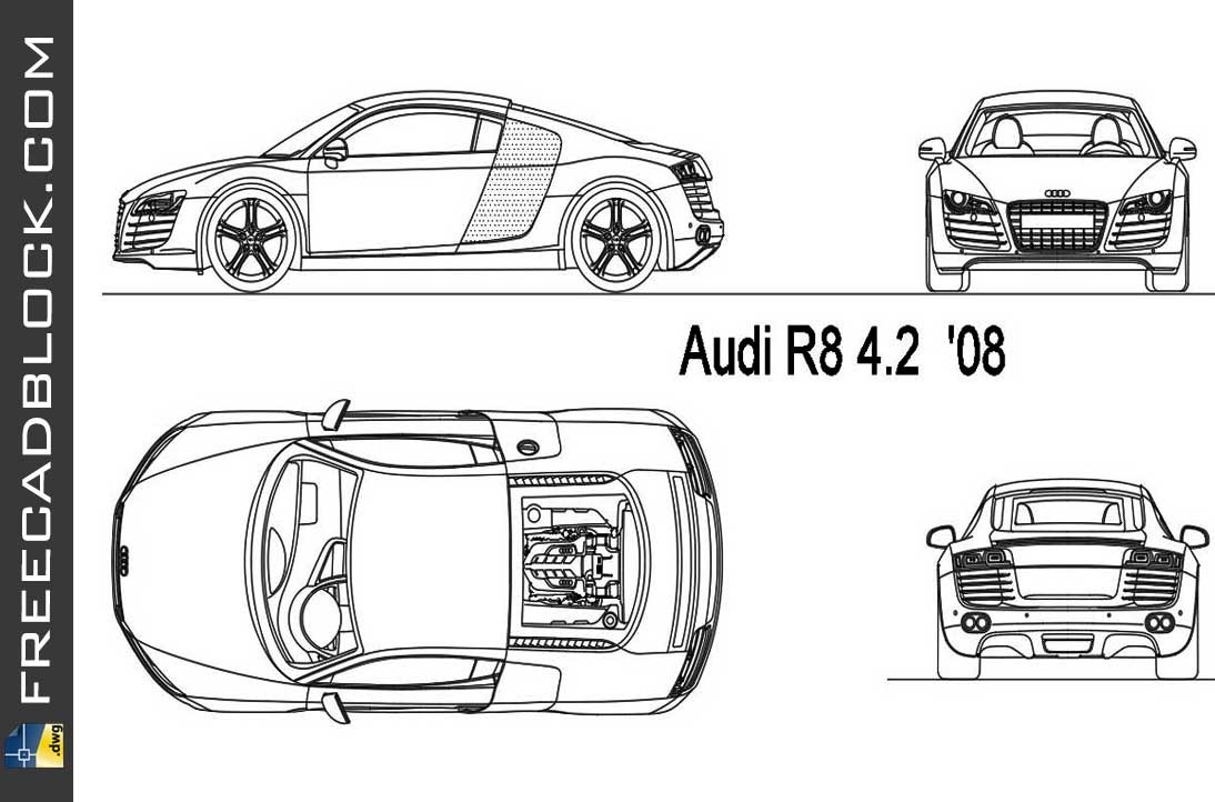 Drawing Audi R8 2008 dwg CAD
