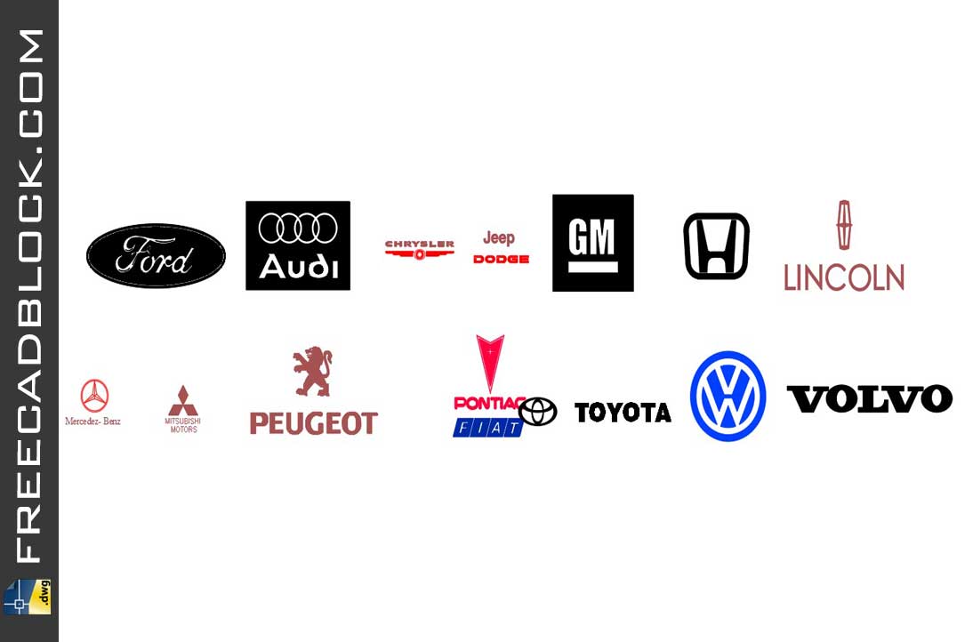 Car Brands DWG Drawing download free for Autocad 2D Logo brands cad.