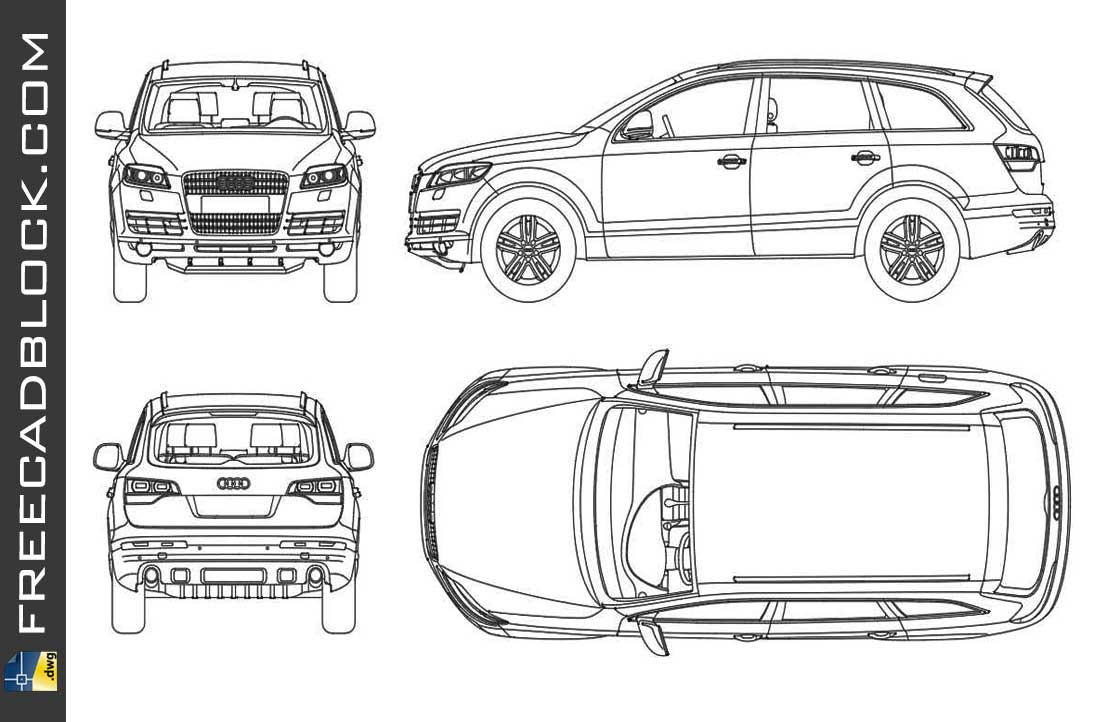 Audi Q7 DWG Drawing in Autocad download free 2d format.