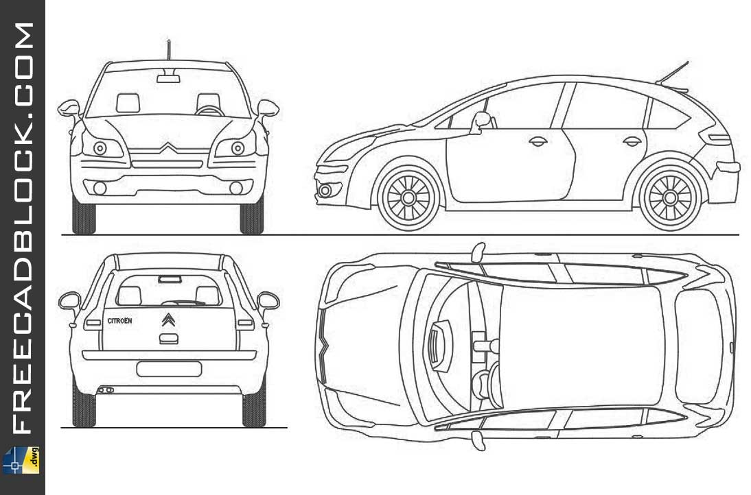 Citroen C4 DWG Drawing. Free download in Autocad 2D format. CAD